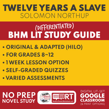 Twelve Years a Slave by Solomon Northup Differentiated Study Guide | Black History Month for High School Students