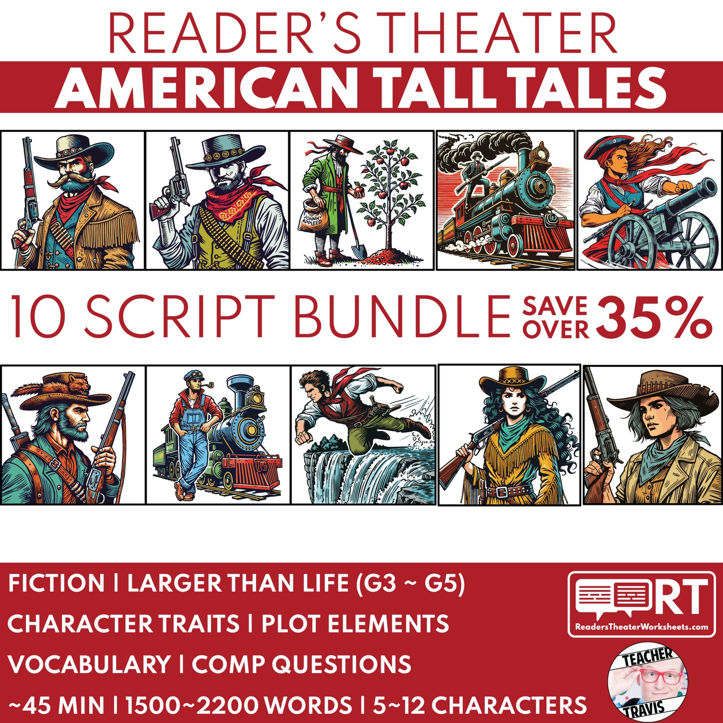 10 American Tall Tales | Reader's Theater Scripts Bundle (10) | SAVE 35%