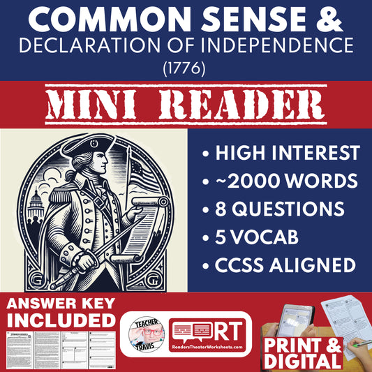 Common Sense and the Declaration of Independence U.S. History Mini Reader Lesson for Grade 5-8