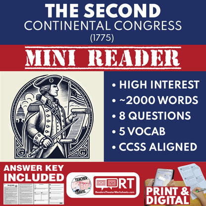 The Second Continental Congress 1776 U.S. History Mini Reader Lesson for Grade 5-8