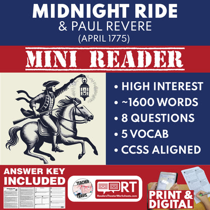 The Midnight Ride and Paul Revere U.S. History Mini Reader Lesson for Grade 5+