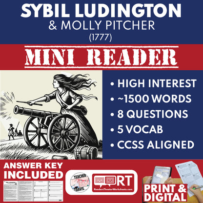 Sybil Ludington and Molly Pitcher | Women in U.S. History Mini Reader Lesson for Grade 5-8