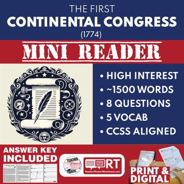 The First Continental Congress U.S. History Mini Reader Lesson for Grade 5+