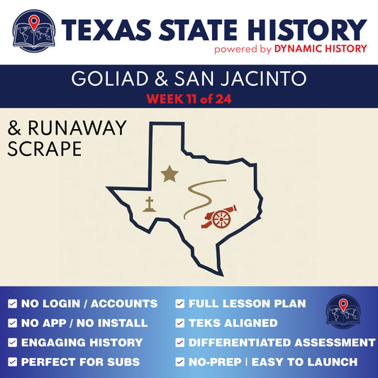 Texas State History - Grade 4 - Goliad, Runaway Scrape & San Jacinto - Week 11 Full Curriculum