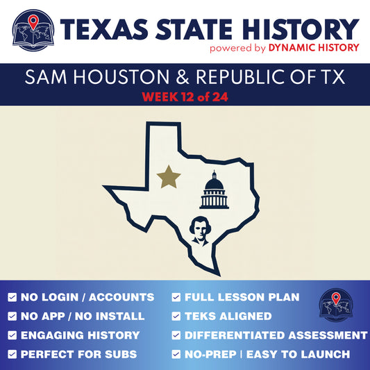 Texas State History - Grade 4 - Sam Houston & Republic of Texas - Week 12 Full Curriculum
