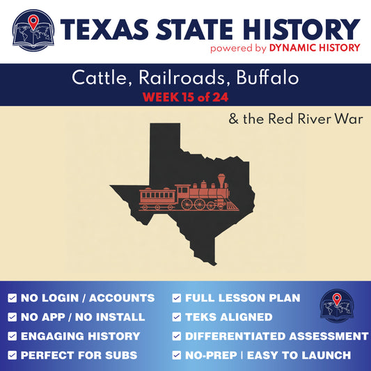 Texas State History - Grade 4 - Cattle, Railroads, Buffalo & the Red River War - Week 15 Full Curriculum