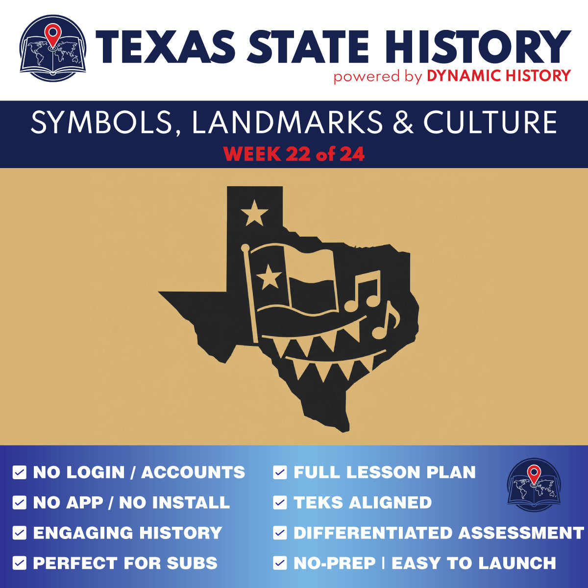 Texas State History - Grade 4 - Texas Symbols, Landmarks, Celebrations & Culture - Week 22 Full Curriculum