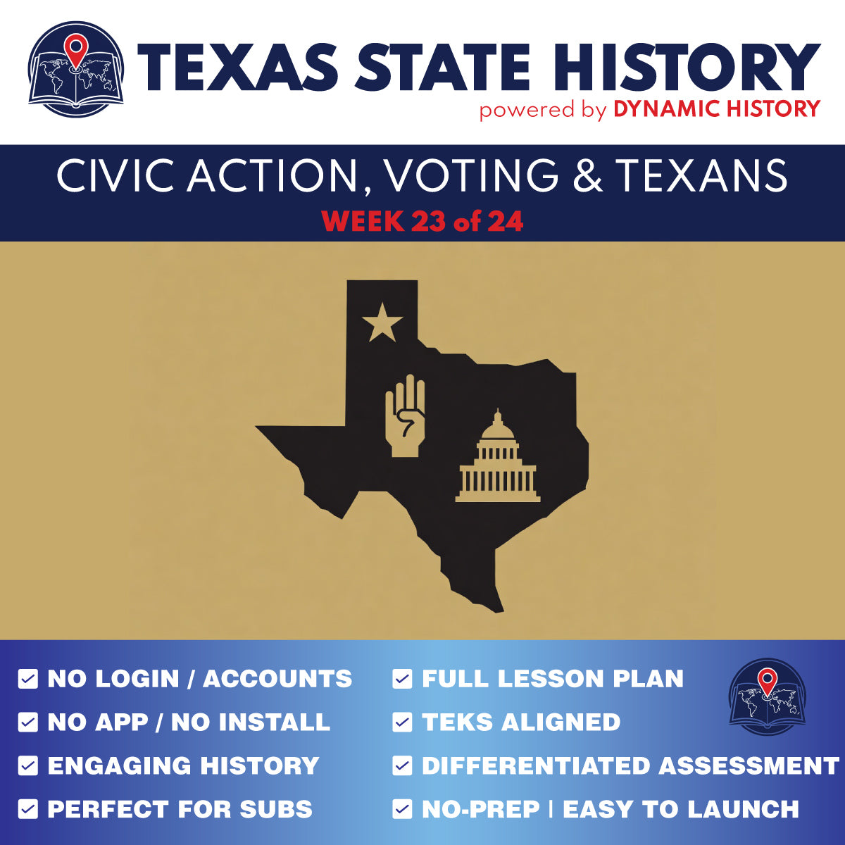 Texas State History - Grade 4 - Civic Action, Voting & Notable Texans - Week 23 Full Curriculum