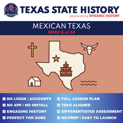 Texas State History - Grade 4 - Mexican Texas: Settlement, Power, and Control - Week 8 Full Curriculum