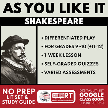 As You Like It Differentiated Study Guide & Analysis for Grades 9~12 | No Prep Plays | Shakespeare